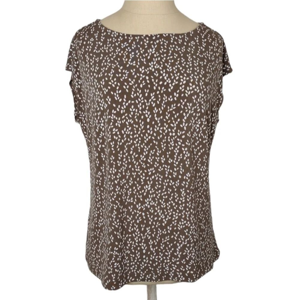 Merona Sleeveless Top Shirt Brown White Dots Stretchy Round Neck Medium